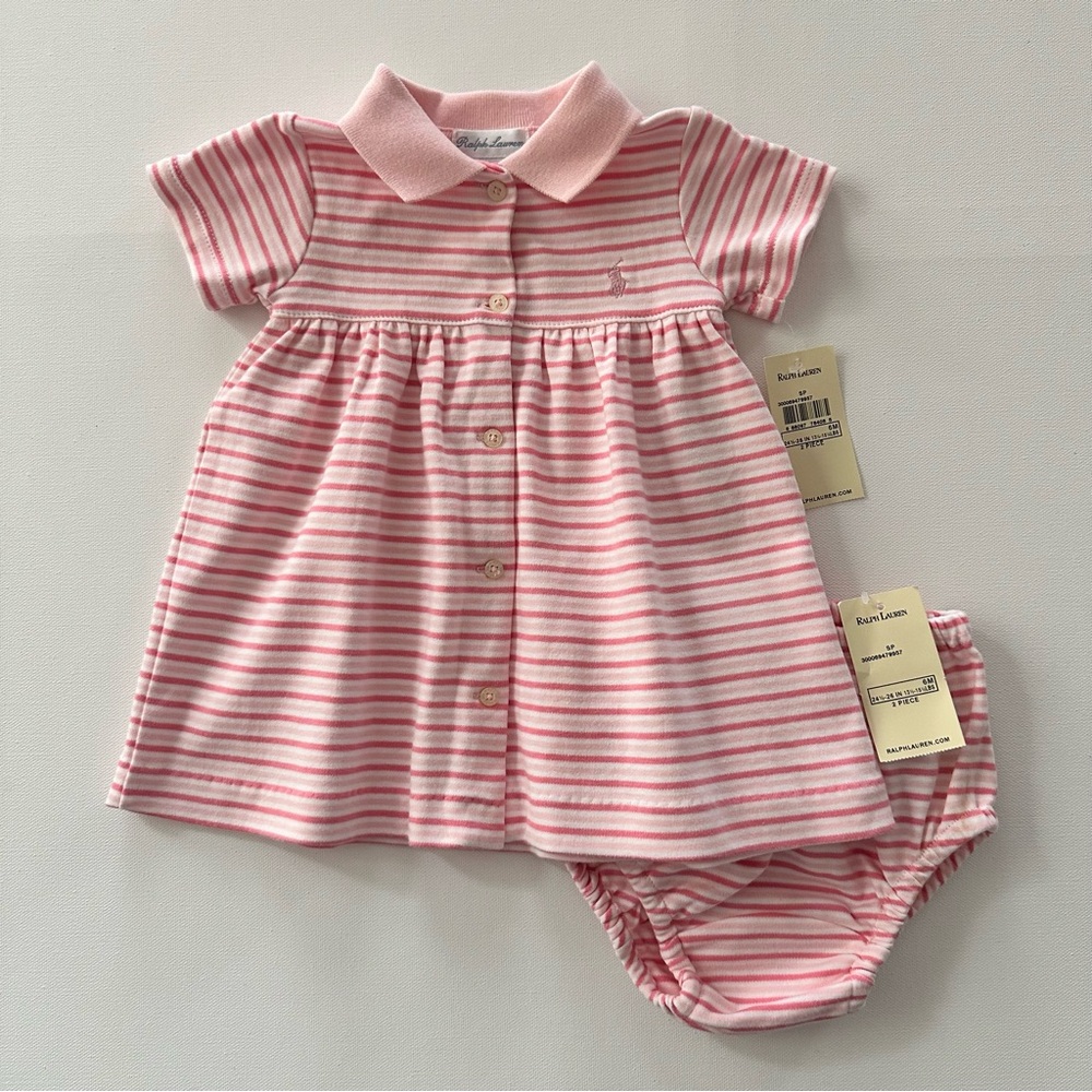 Ralph Lauren 6 Months Baby Girl Pink Striped Polo Dress Spring Summer Easter